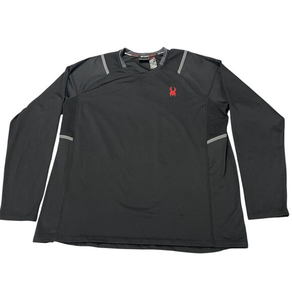 Spyder Active ProWeb Shirt Mens Large Black Stretch Raglan Sleeve Crew Neck - Picture 1 of 16